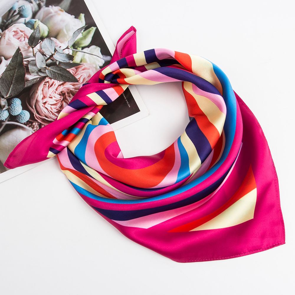 53 Small Square Scarf Professional Scarf Silk Scarf Women's Spring and Summer Scarf Korean Style Black and White Striped Printed Scarf
