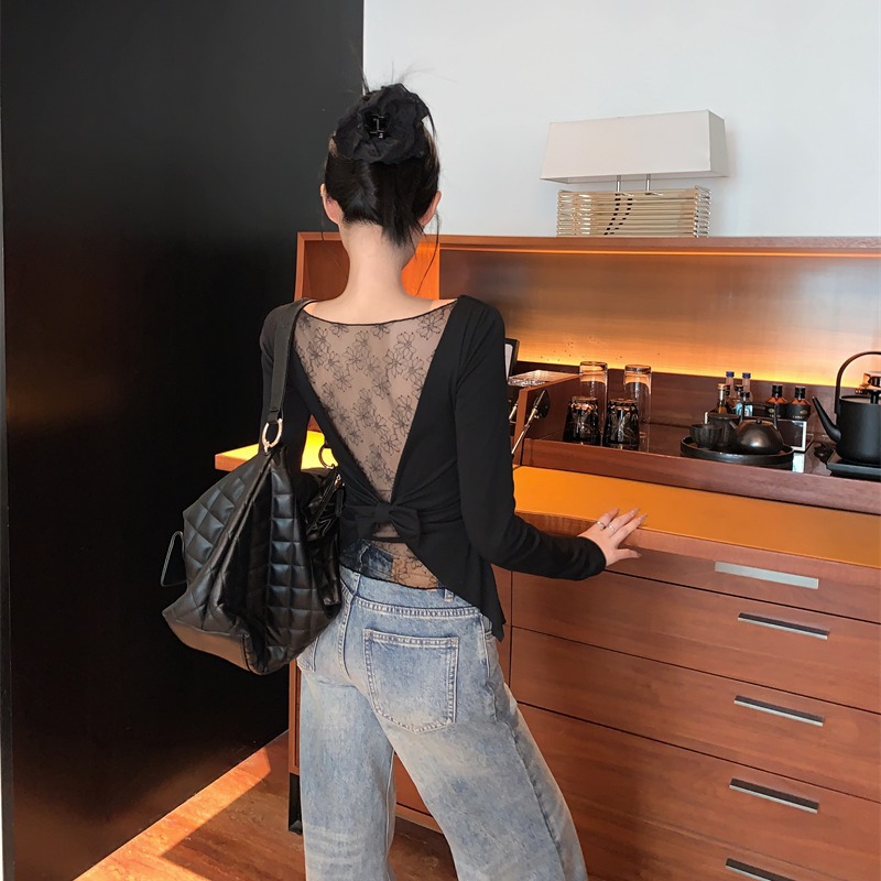 Picture of Black Bottoming Shirt for Women 2025 New Lace Shirt with Sexy Design Long-Sleeved Shirt Lace Shirt