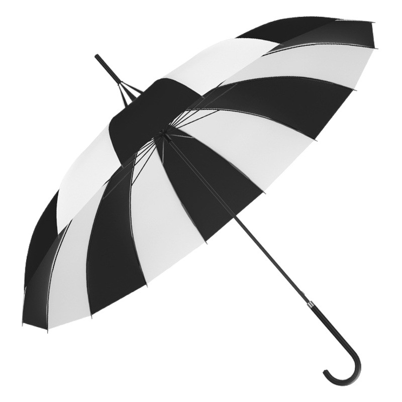 16-Rib Black and White Striped Pagoda Umbrella, European-Style Palace Umbrella, Manual Long-Handled Umbrella, Large Sunshade Umbrella from Shaoxing, Wholesale