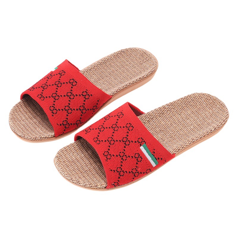 Foreign Trade Fly-Knit Home Linen Slippers for Women, Four-Season Open-Toe Couple Casual Indoor Non-Slip Breathable Slippers for Men