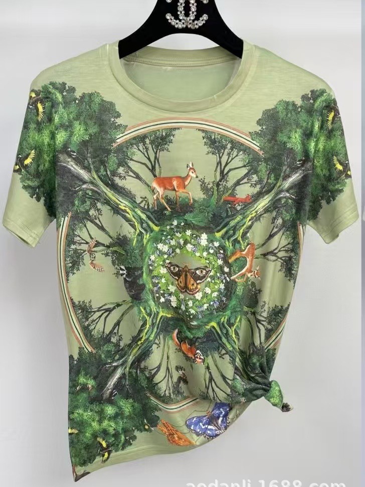 New Women's Summer Dress All-body Printed Baby Cotton Casual All-match Fashionable Elegant Slim-fit Round Neck Short-sleeve T-shirt