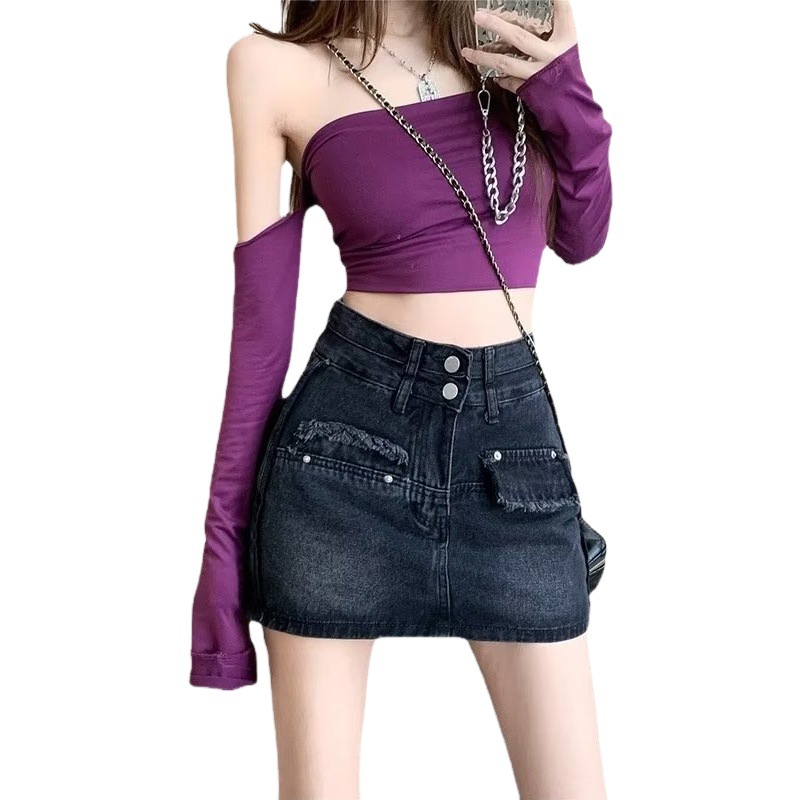 Women's Lazy 2023 New All-Match Fashion Brand Elegant Casual Skirt Skirt Trendy A- Shaped Denim Skirt Trendy
