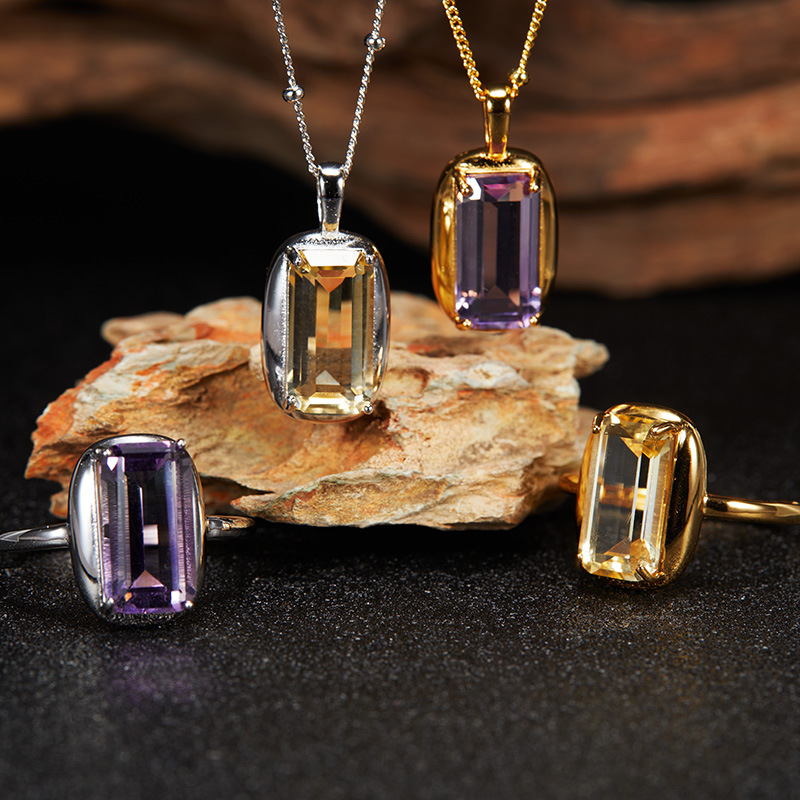 All-match design sense S925 sterling silver inlaid natural amethyst necklace women autumn and winter temperament sugar pendant wholesale