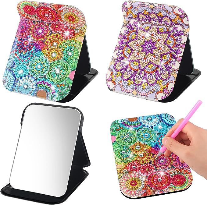 Picture of DIY Mandala Diamond painting mirror suitable for adult Crystal cosmetic mirror portable foldable mirror