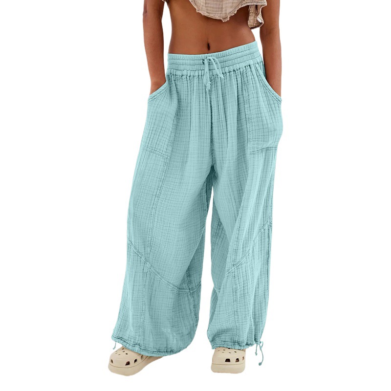 2023 Amazon Hot Sale Women Casual Fashion Solid Color Strap Pocket Wide Leg Pants Trousers Casual Pants
