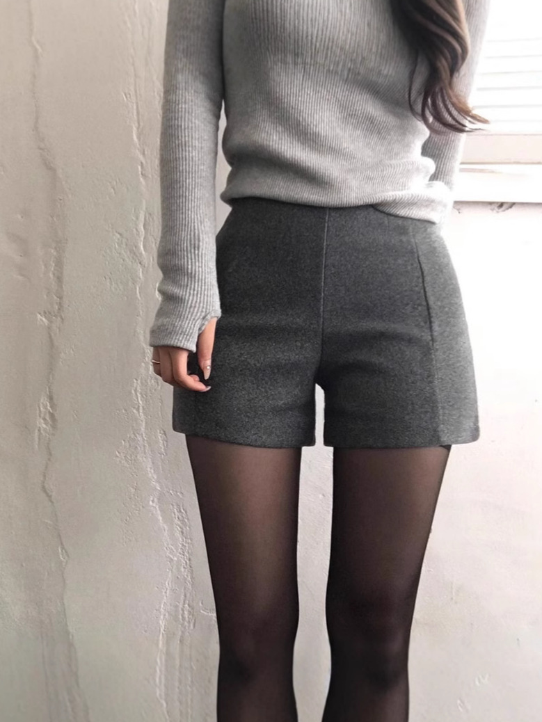 American-style Grey High-end Woolen Thickened Casual Shorts Women's Autumn and Winter High Waist Slimming Outer Wear A- line Wide-leg Boots Pants