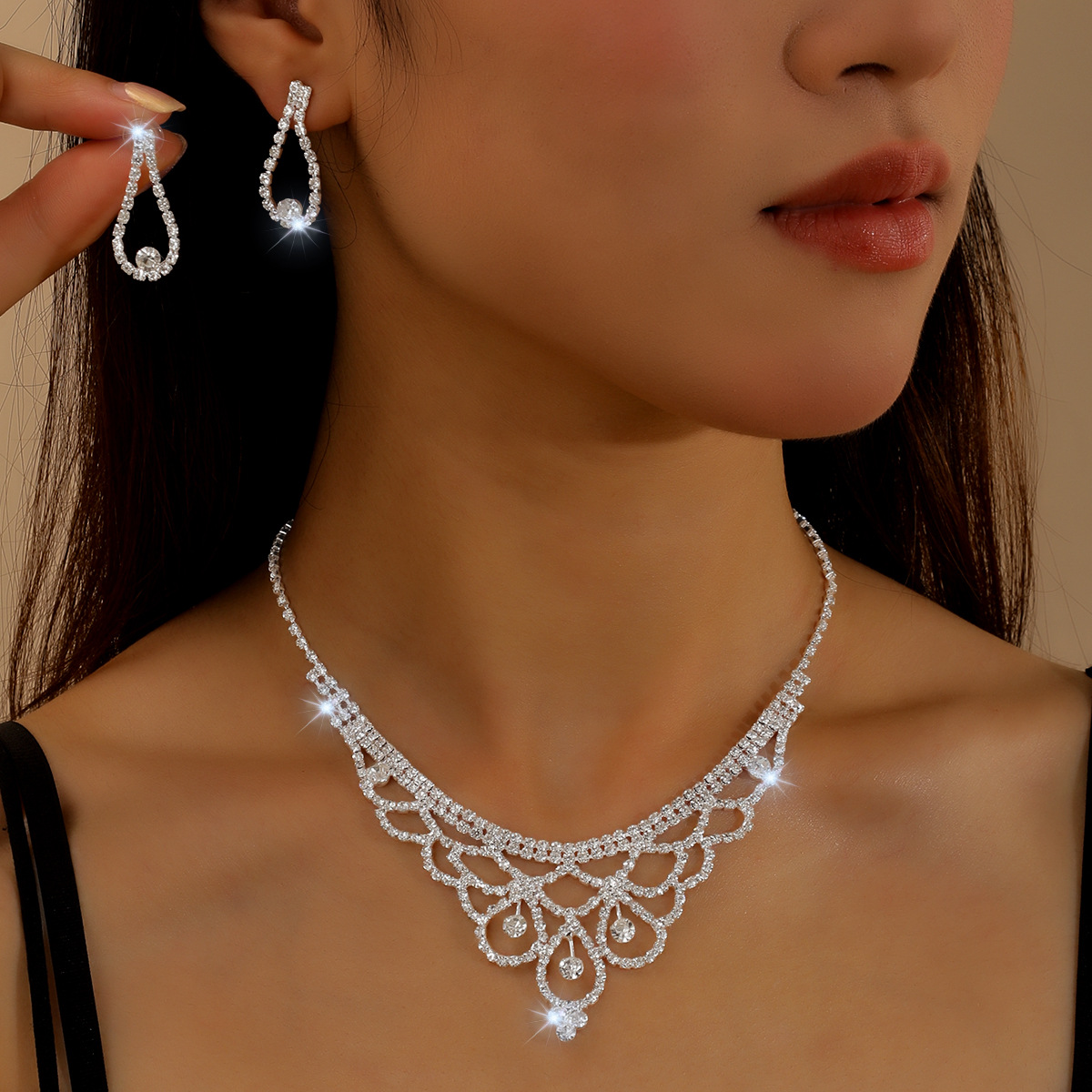 Women's Wholesale Jewelry Set Korean Style Accessories Earrings Crown Wedding Newlywed Necklace Set Decorations