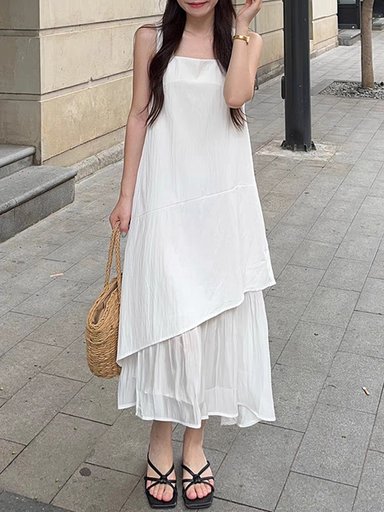 White Camisole dress Children's 202 Summer New Seaside Vacation Wear Sleeveless Strap Dress
