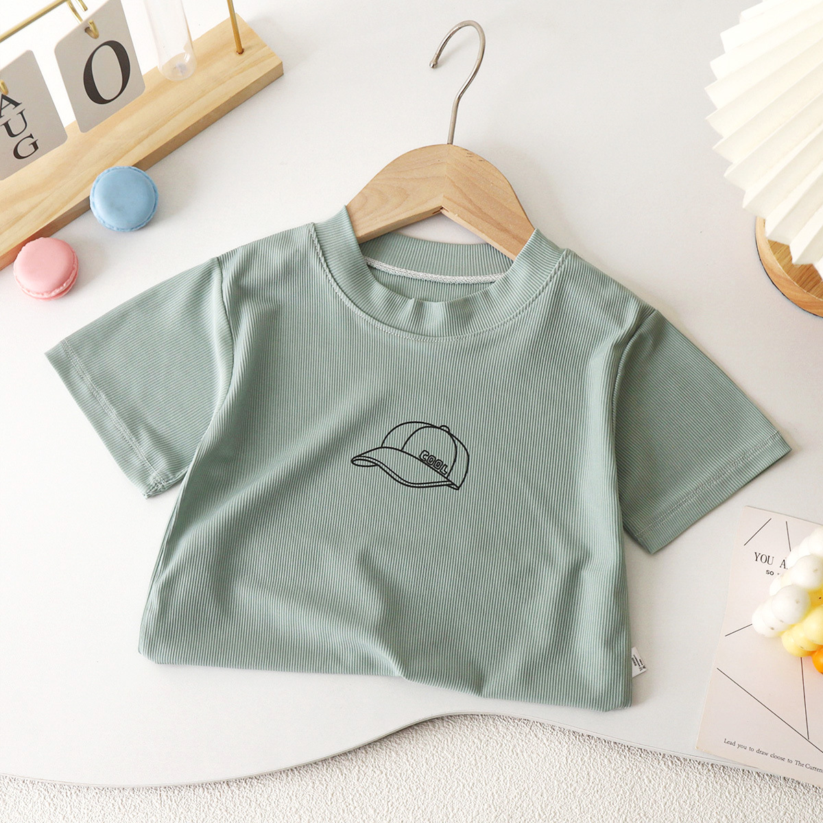 Picture of Cool Summer Candy Color Kidsren's Summer Short-Sleeved T-Shirt Round Neck Ice Silk Shaking t Baby Boy Girl Top Pure Color
