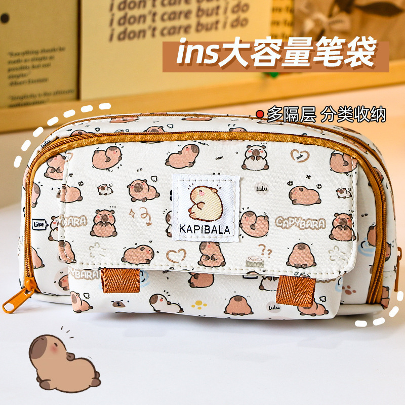 3877 New Black and White Puppy Super Large Capacity Student Pencil Bag Multi-compartment Student Stationery Storage Pencil Bag