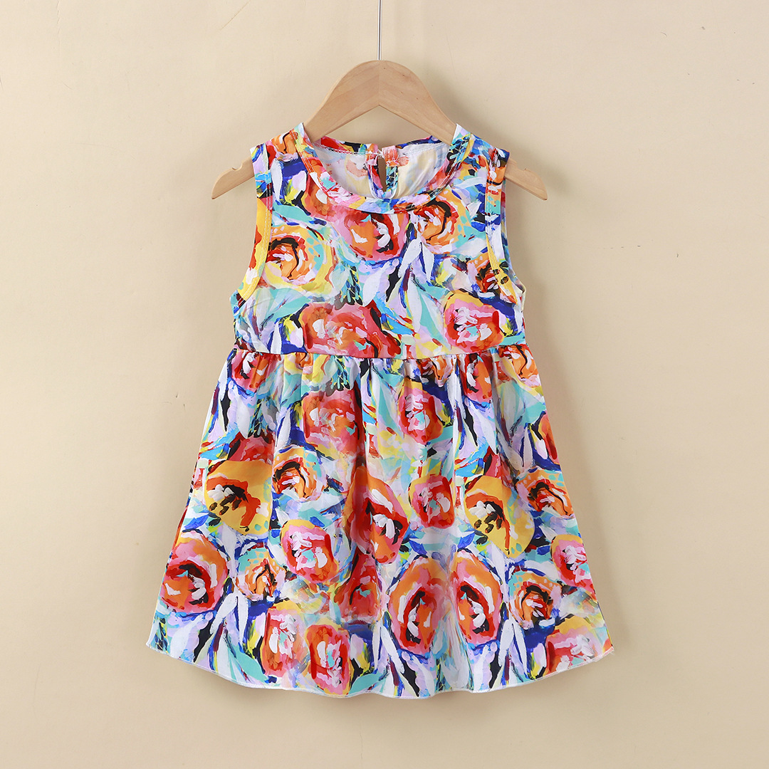 Girls' Dress Cotton Silk Summer New Style Medium and Large Children's Princess Dress Vest Dress Korean Style Girls' Dress Children's Clothing Wholesale