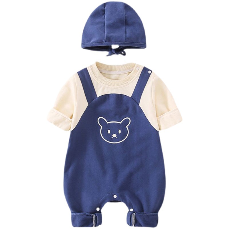 Picture of Newborn Baby Autumn Clothing, Cute and Super Cute Baby One-Piece Harem, Spring & Fall Full Moon and 100 Days Hooded Outdoor Crawling Clothing