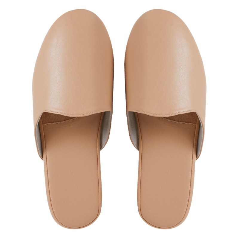 High-grade Leather Slippers Women's Summer Wear High-grade Office Baotou Slippers Women's Indoor Home Non-slip Beef Bottom