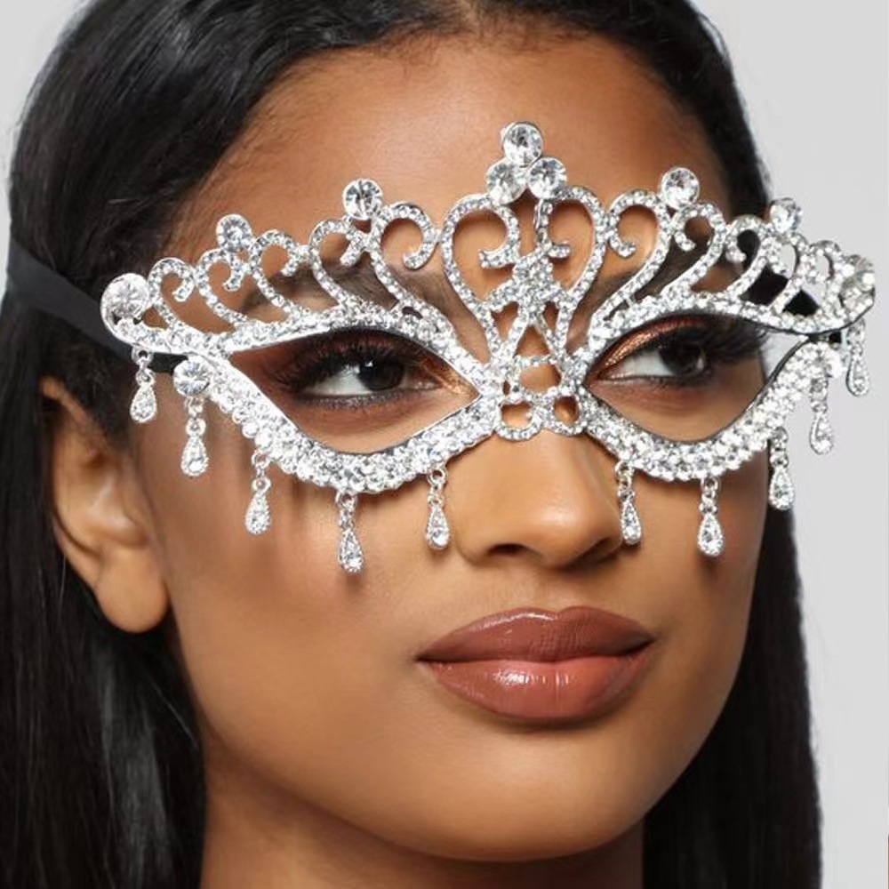 Picture of Bridal Ball Mask Headwear European and American Wedding Party Accessories Rhinestone Tassel Covering Party Dress Accessories