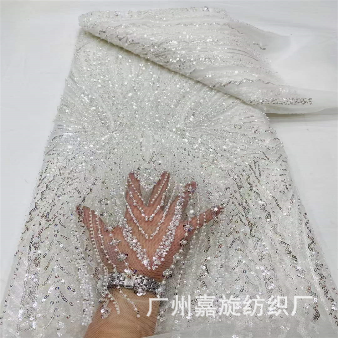 New in stock African plus beads dress wedding lace European and American heavy industry beads tube bubble beads embroidery embroidery cloth JX4041