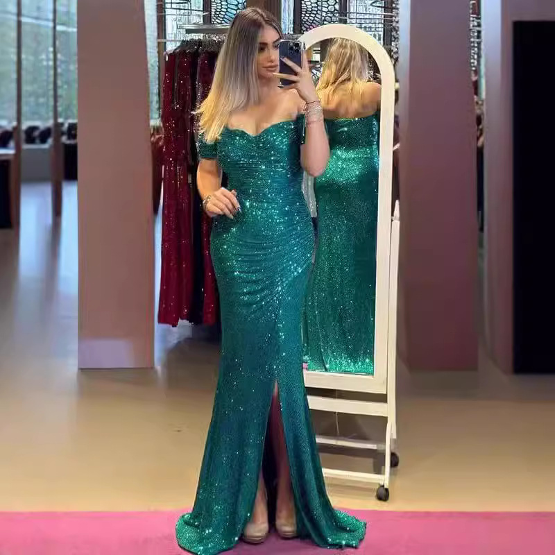 Picture of Cross-border Hot Selling Foreign Trade Women's Clothing Independent Station Polyester Sexy Fine Away Fork Ball Dress Sequin dress New Product