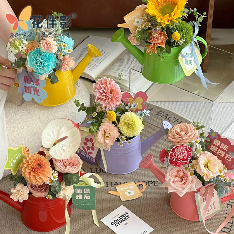 Flower with shadow shower cute small kettle creative bouquet decoration small pot packaging floral DIY flower shop materials wholesale