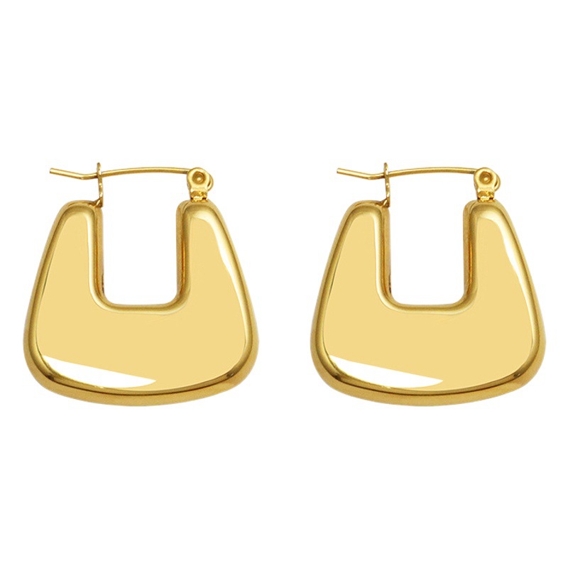 ins style stainless steel hollow earrings European and American fashion trend 18K gold furnace electroplating women's titanium steel hollow ear buckle