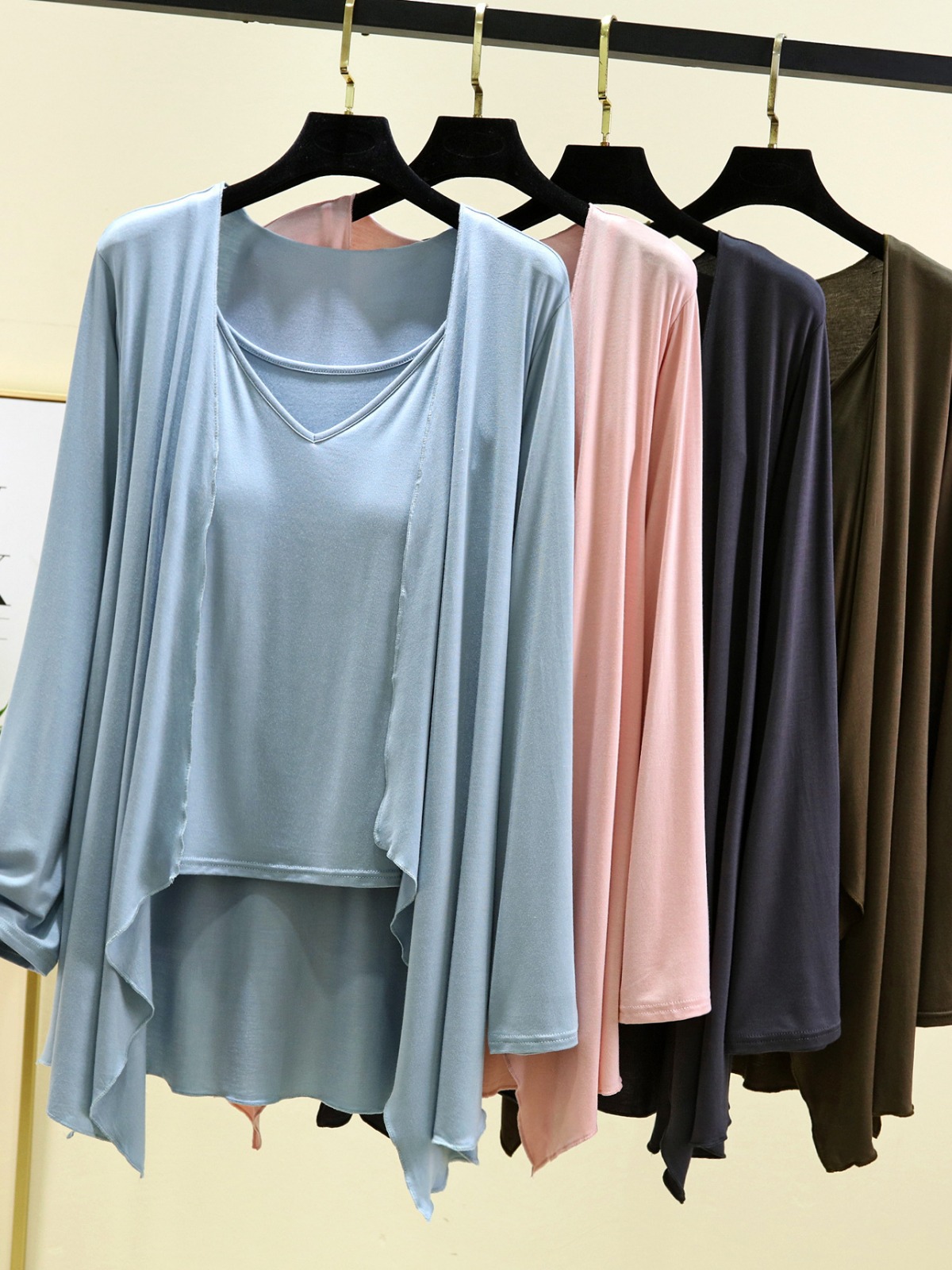 Modal V-neck sling long-sleeved cardigan suit women's spring and summer thin plus size sun protection clothing all-match top two-piece set