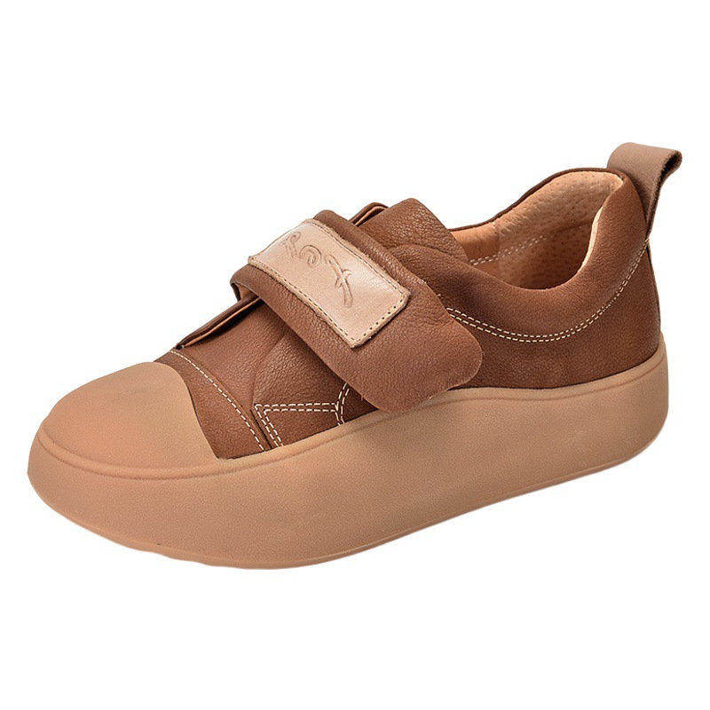 [Event Price 125] Thick-Soled First-Layer Cowhide Velcro Casual Versatile Shoes Low-Top Round-Toe Genuine Leather Women's Shoes
