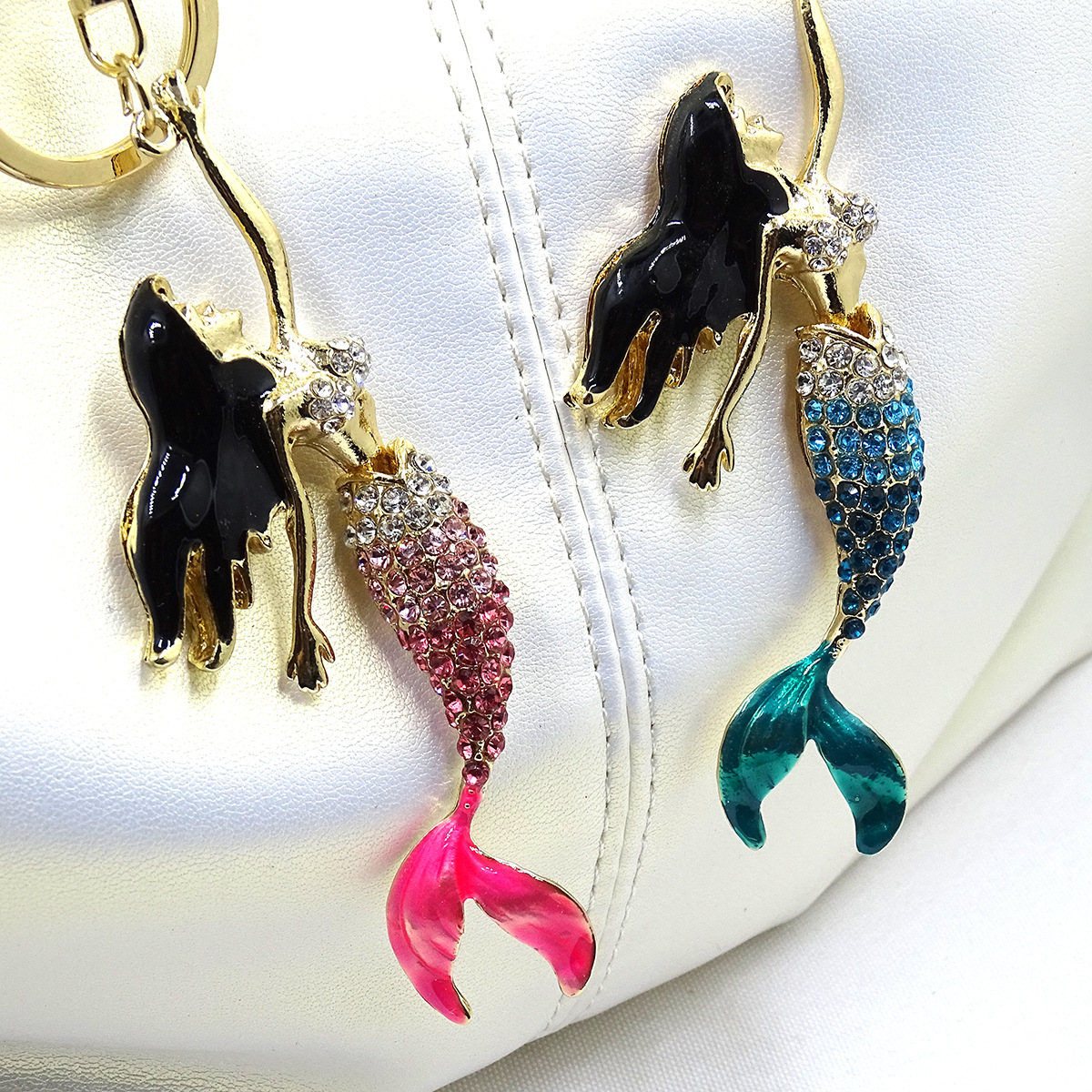 Picture of Creative Jewelry Stereo Diamond Enamel Mermaid Keychain Car Hanging Women's Bag Accessories Metal Key Ring