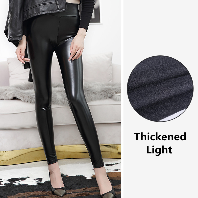 Picture of Cross-border Autumn and Winter New High Waist PU Leather Pants Bright Leather Leggings High Elastic Women's fleece-lined Leggings Cropped Pants