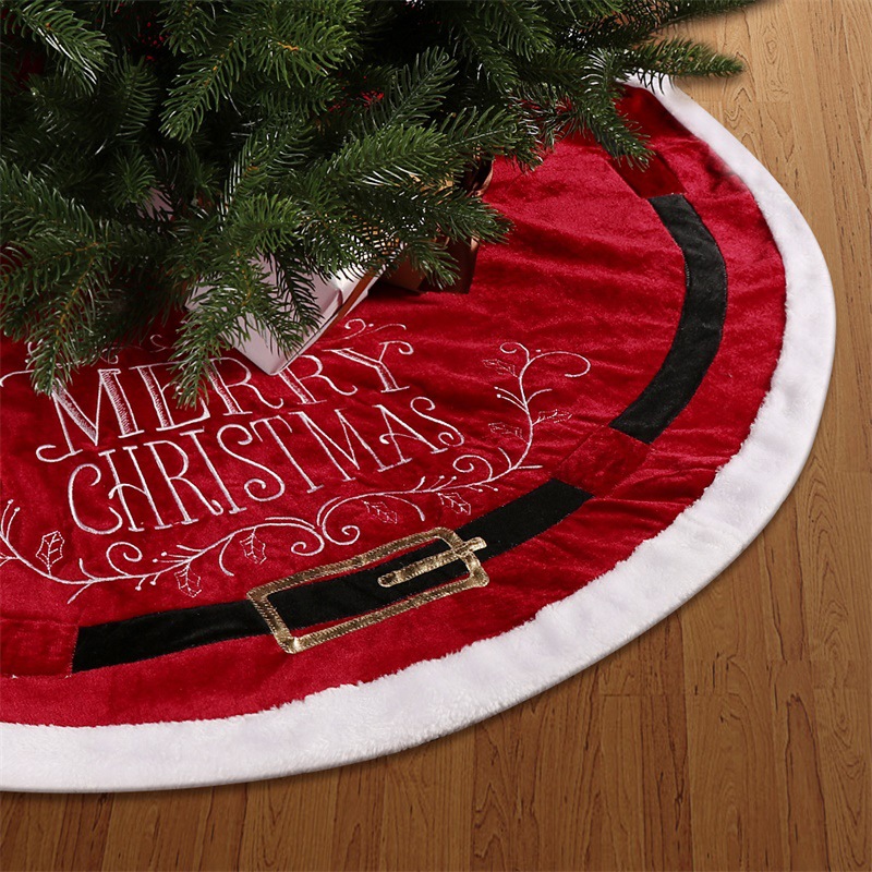 Teville Red Velvet Cloth Christmas Tree Skirt Christmas Tree Bottom Decorative Apron Christmas Tree Skirt Belt Shape