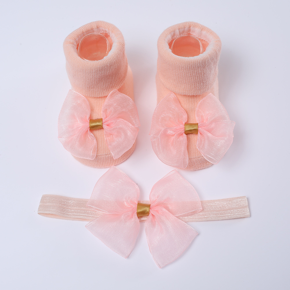 Picture of 2023 New Baby Headband + Socks Set Ribbed Bow Headband Baby Breathable Knitted Cotton Socks