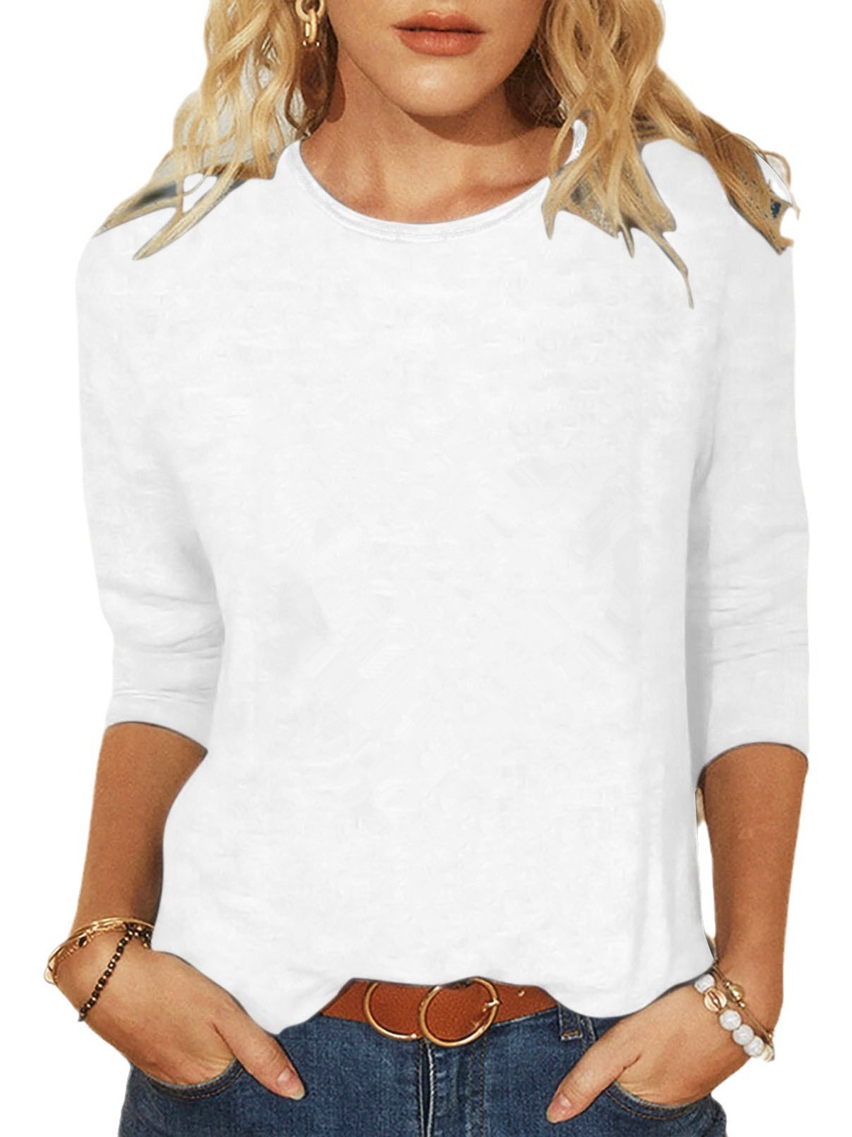 2024 New Amazon wish cross-border foreign trade European and American fashion women's spring and autumn round neck solid color long sleeve T-shirt