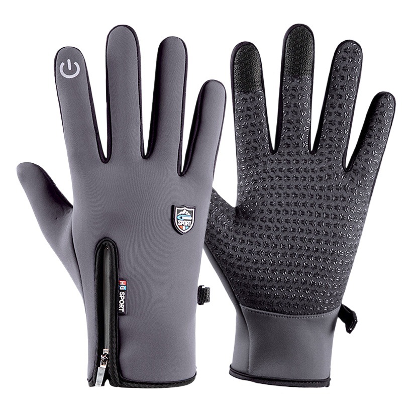 New autumn and winter outdoor windproof waterproof non-slip zipper fleece-lined warm cycling outdoor sports gloves for men and women