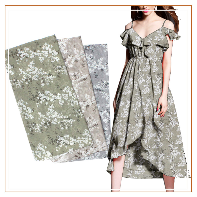 Chiffon Wrinkle Printed Fabric dress Slip Skirt Small Skirt Shirt Sun Protection Clothing Small Floral Semi-pleated Fabric