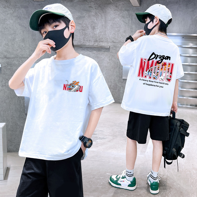 [24 New] 100% Cotton Children's Wear T-shirt suit Summer Boys' Shorts Children's Middle and Big Boys' Jacket I