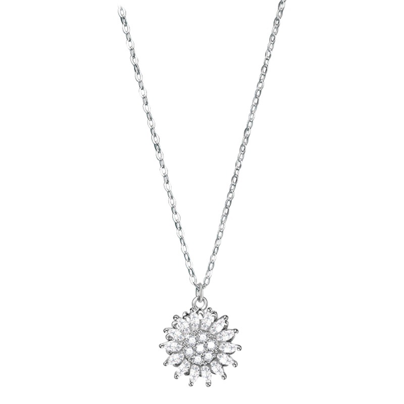 Super Flash Sunflower Rotary Sterling Silver Necklace Micro-inlaid with Diamond Sunflower Pendant Niche Design Transfer Explosions Wholesale