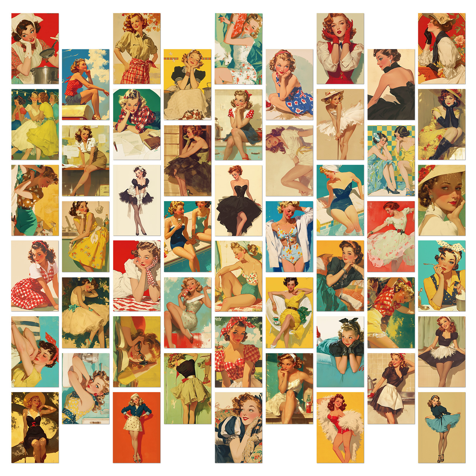 50 retro girl wall card European style sexy girl poster postcard decoration card cross-border hot sale