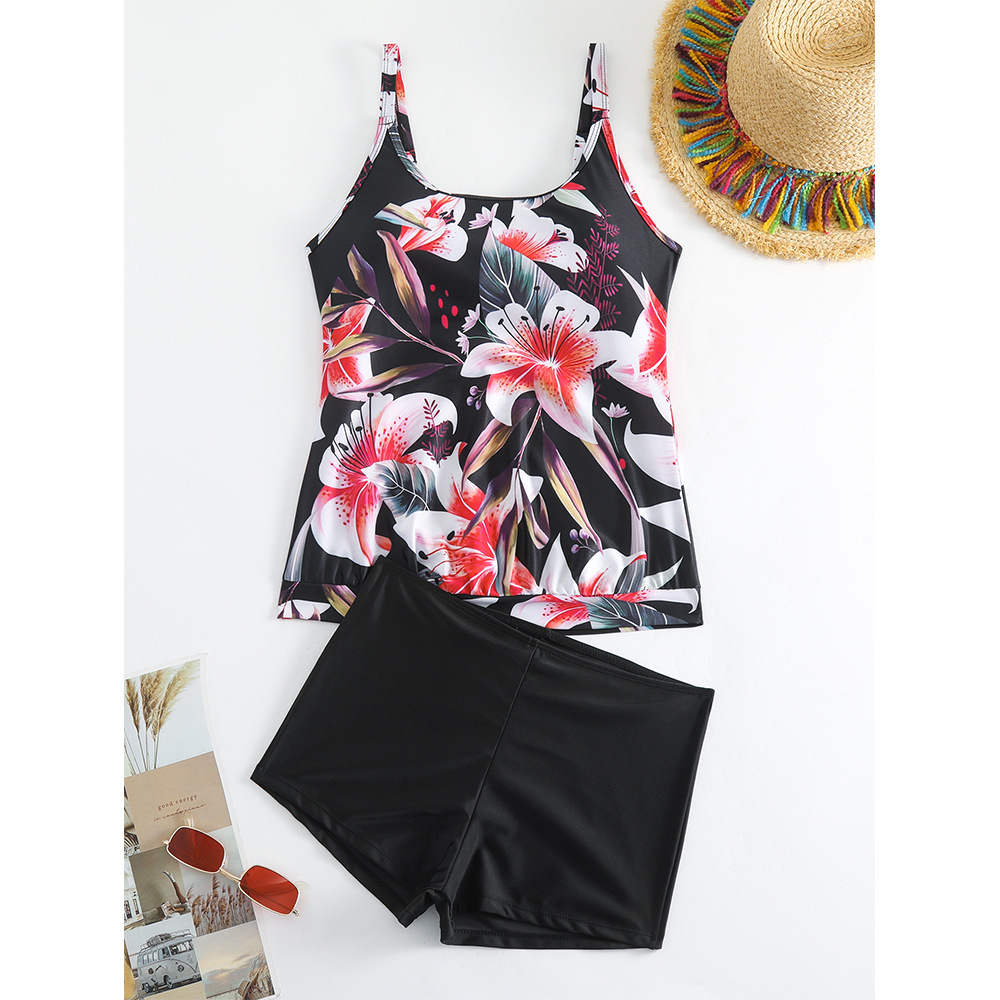 2025 European and American foreign trade swimsuit women's Amazon printed split swimsuit flat angle cross-border conservative plus size swimsuit wholesale