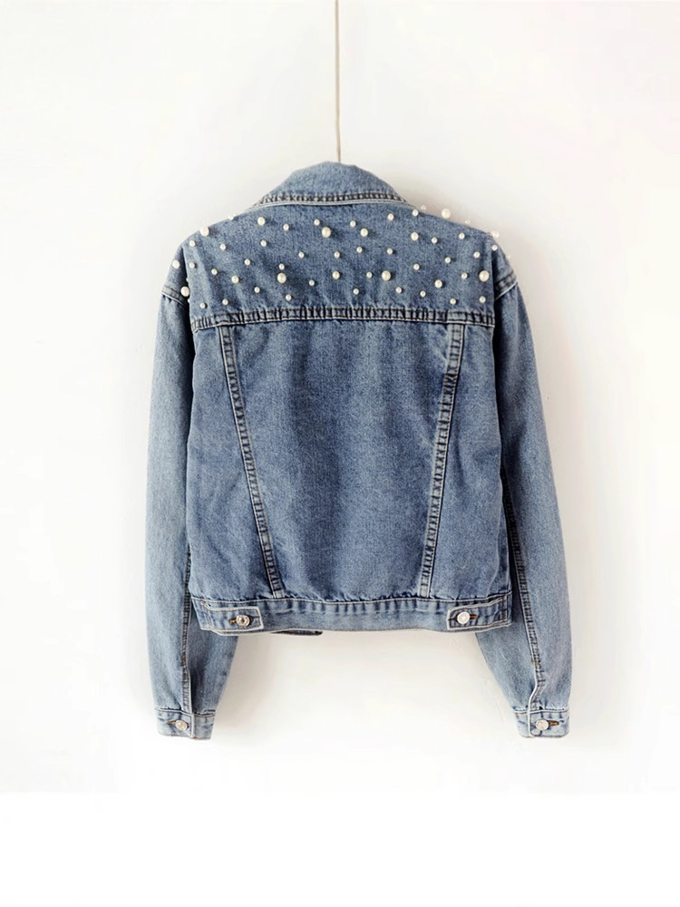 Picture of Cross-border 2025 Amazon Women's Short Denim Coat Women's Foreign Trade Beads Pearl Loose Spring and Autumn New Denim