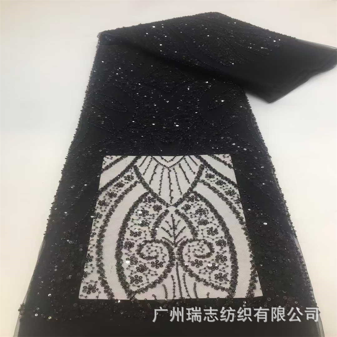 Picture of African sequins embroidered printed mesh wedding dress fabric African Sequins Lace Fabric