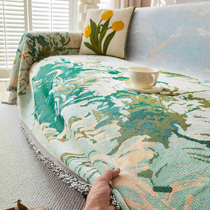 Thickened Anti-cat Grab Oil Painting Style Cotton and Linen Nordic Retro Style Sofa Towel Sofa Cover Cloth Cover Towel Sofa Cover Sofa Cover