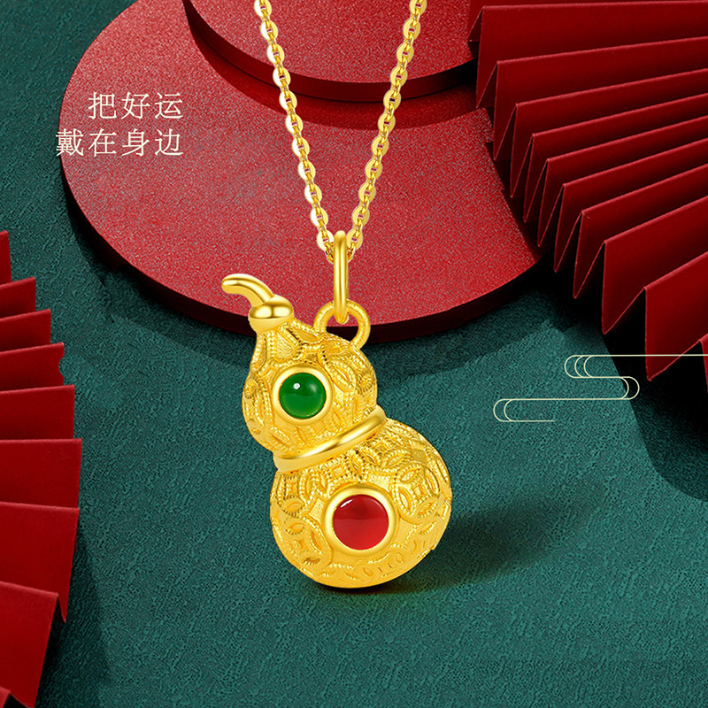 Picture of Qianxin Jewelry 18K Gold Gourd Pendant Au750 Hollow Ancient Style Palace Gourd Jewelry Accessory National Style Gourd