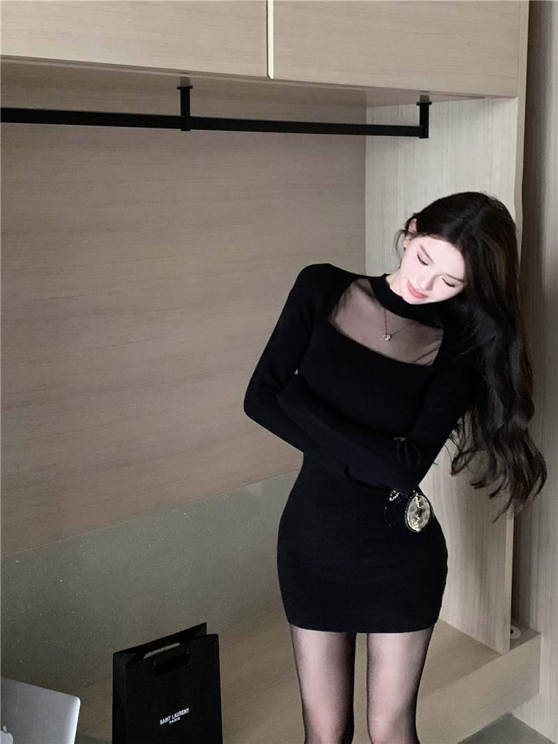 Pure sexy black dress spring dress for women 2024 New slim fit inner base hot girl sheath short skirt