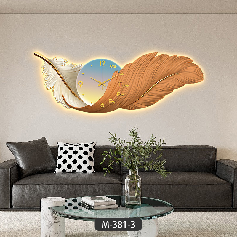 Led clock mural feather light luxury high-end atmosphere high-end dining room dining room decorative painting living room hanging painting