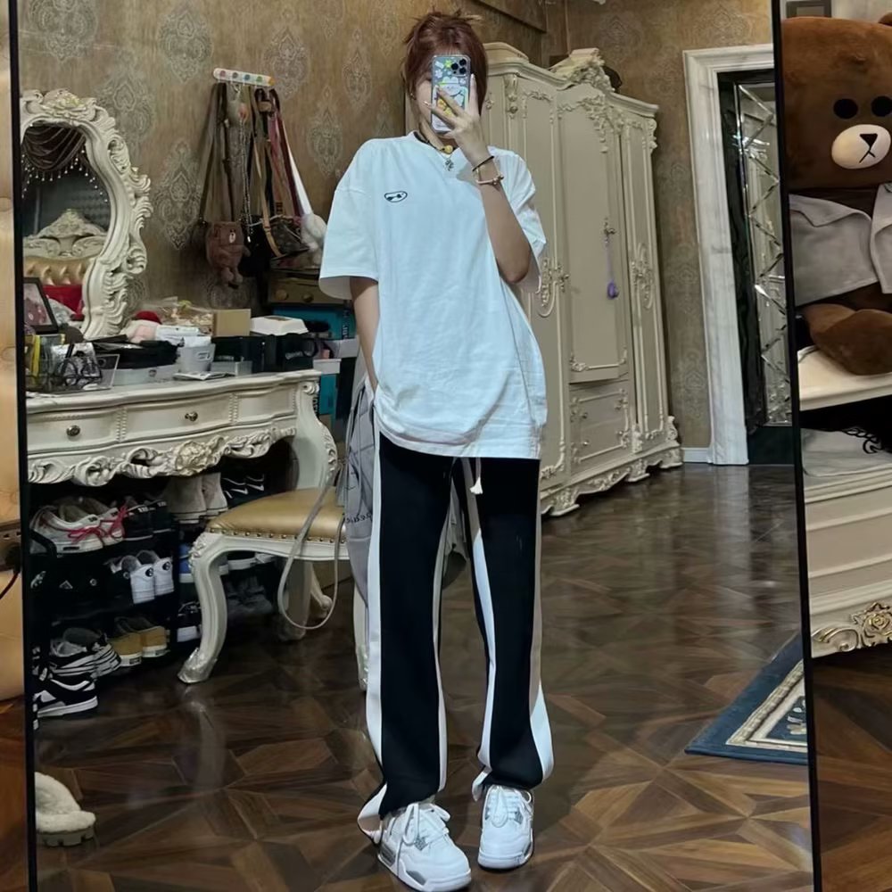 Black Wide-leg Pants Women's Autumn and Winter 2023 New High Waist Dipping Straight Loose Casual Stitching Small Sports Pants