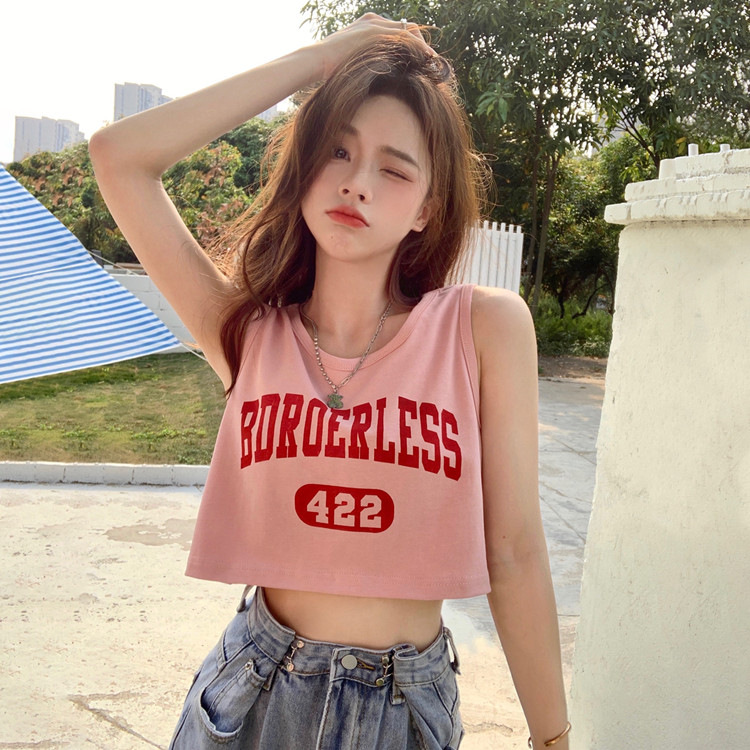 Hot girl pink sleeveless T-shirt women's summer design sense niche vest camisole inner wear outer wear navel short top