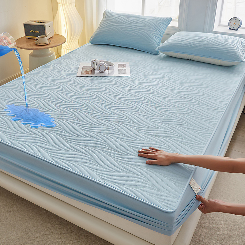 Picture of Class A water-washed cotton-padded waterproof bed hat Simmons mattress anti-slip urine-proof protective cover dust-proof bedspread three-piece set