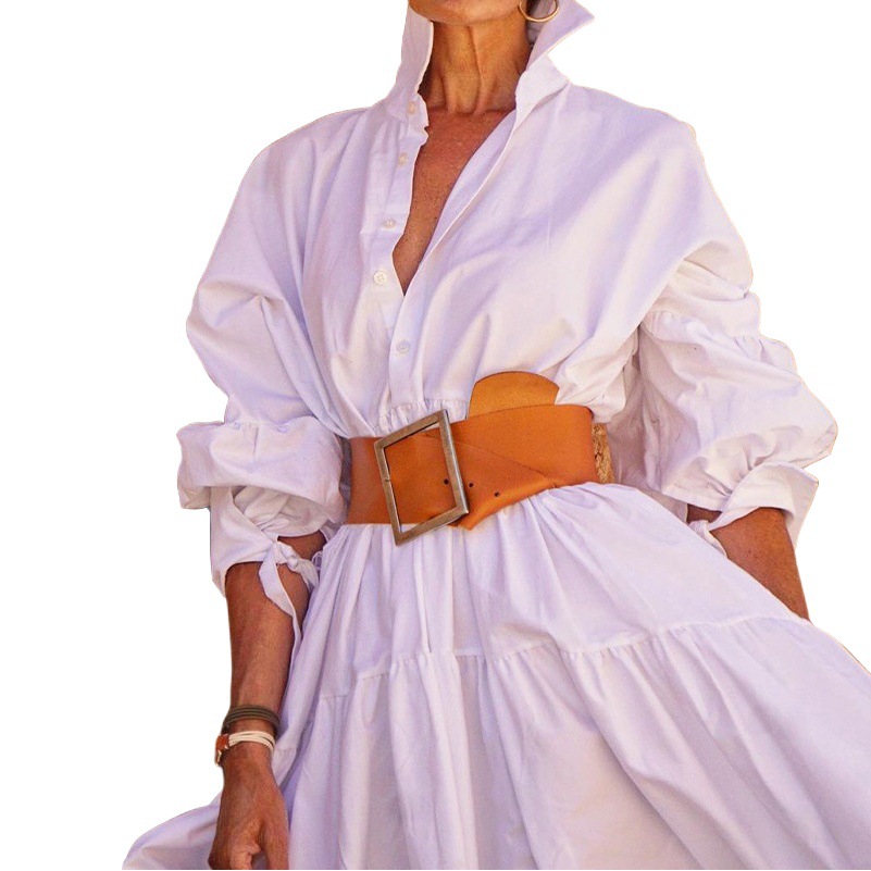 FD1072 in stock 2025 autumn new cross-border women's fashion temperament lapel long sleeve casual long dress