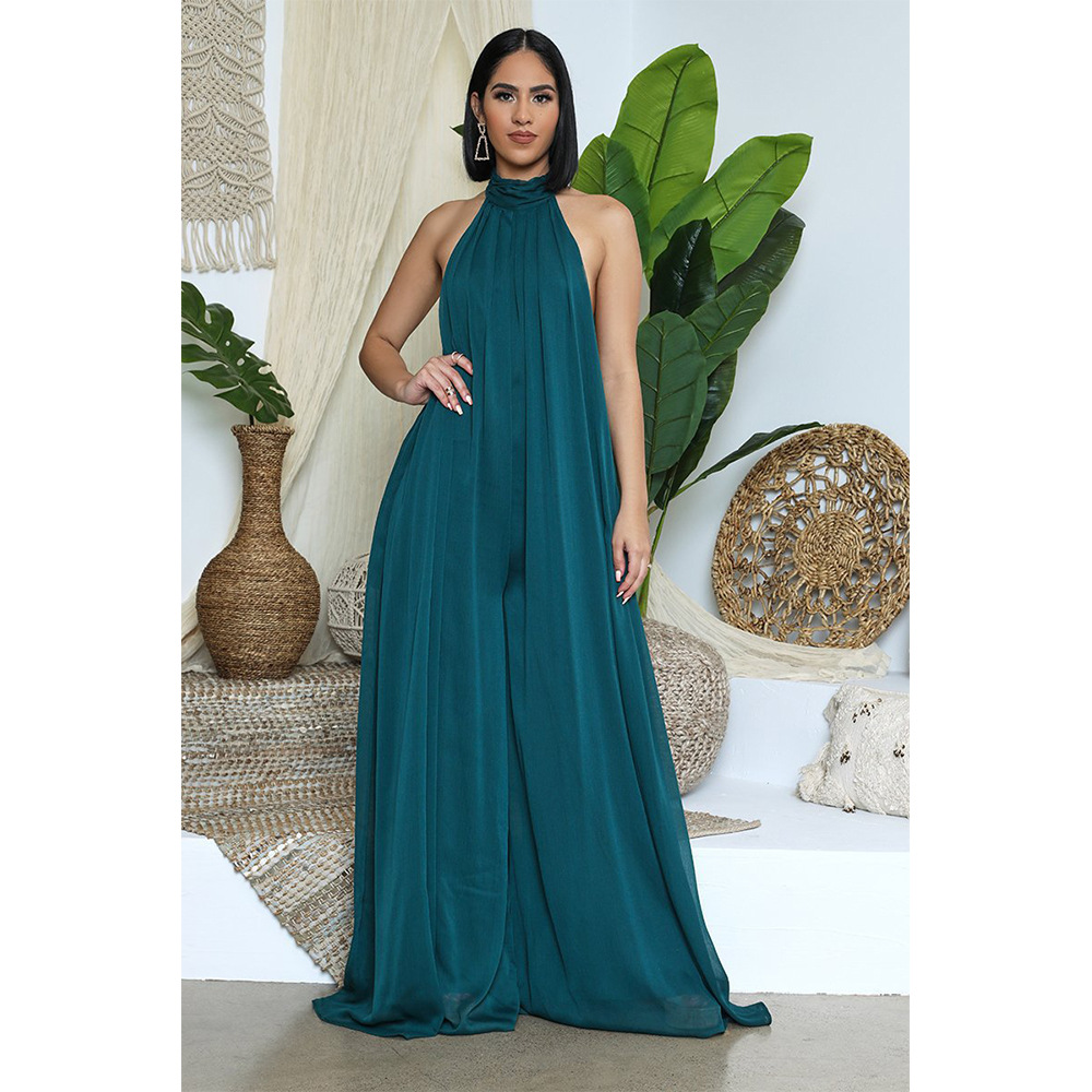 Picture of Chiffon Loose Wide-Leg Jumpsuit Chiffon Backless Sleeveless Halter Loose Jumpsuit for Women