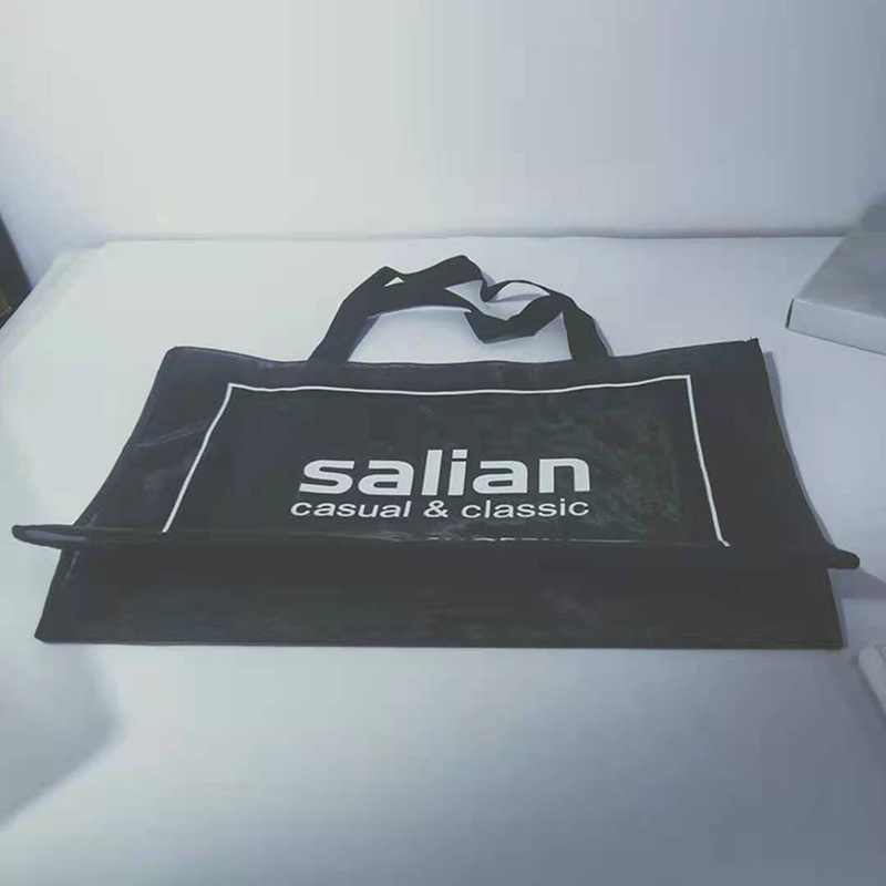 Black Mesh Transparent Beach Bag, Portable Foldable Large-Capacity Shopping Bag, Mall Tote Mesh Bag, Customizable for Storage