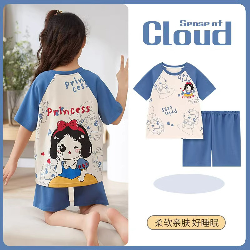 Picture of New Style Pajamas for Girls Summer Thin Air Conditioning Home Clothes for Girls 2024 New Style Short Sleeve Suit for Summer Outer Wear