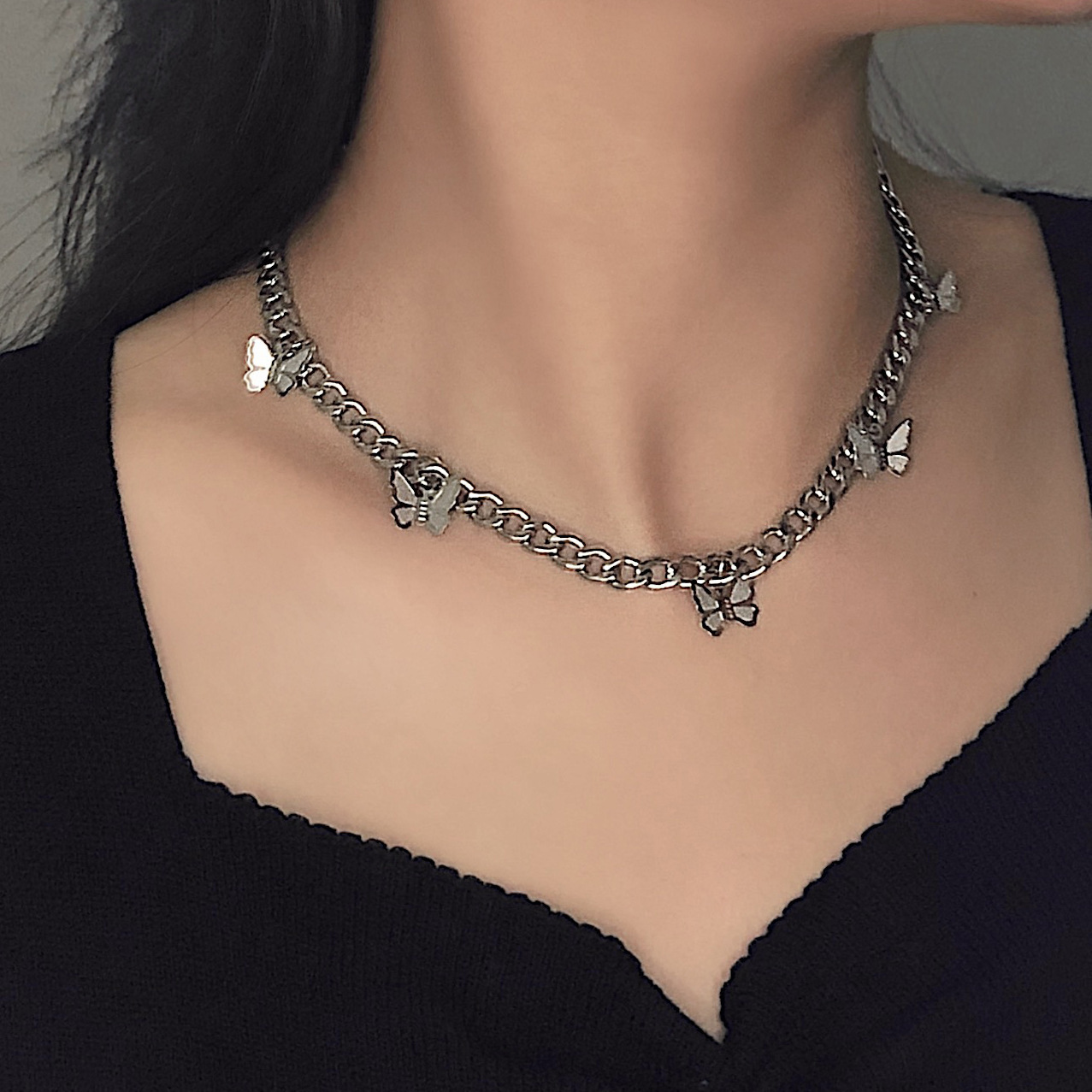 Picture of Korean style ins multiple titanium steel Elegant Butterfly necklace female trendy temperament niche design cold style clavicle chain