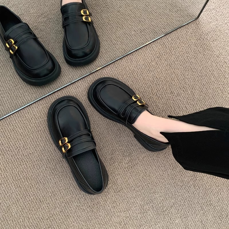 Lefu Shoes Women's British Style Spring New Black All-match Slimming Thick Bottom Small Leather Shoes College Japanese Jk Single Shoes Women